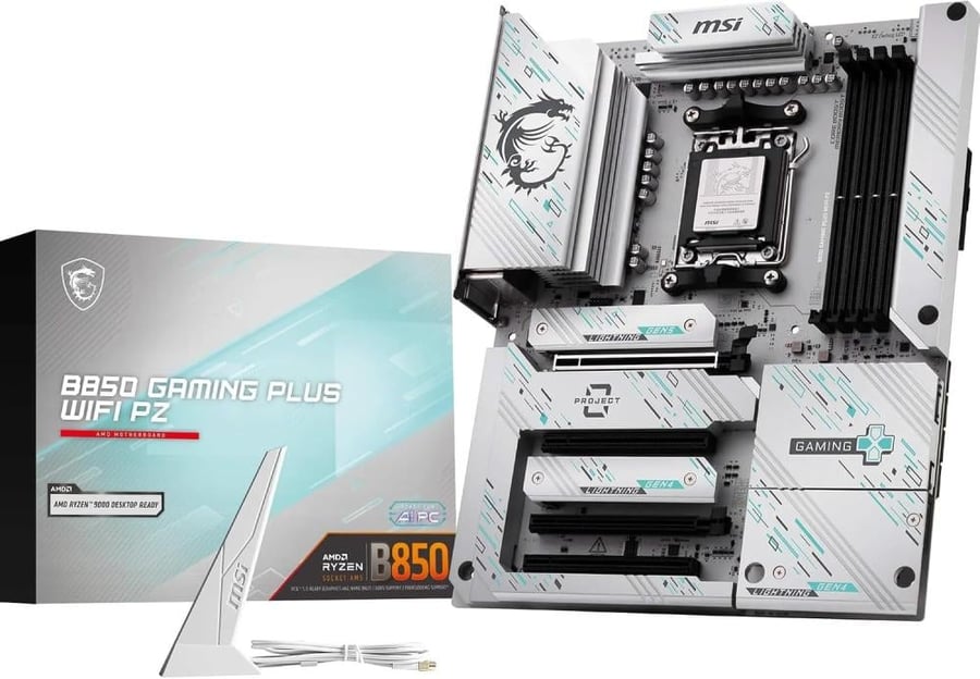 لوحة أم MSI B850 GAMING PLUS WIFI PZ AM5 DDR5 ATX Wi-Fi 7 - أبيض