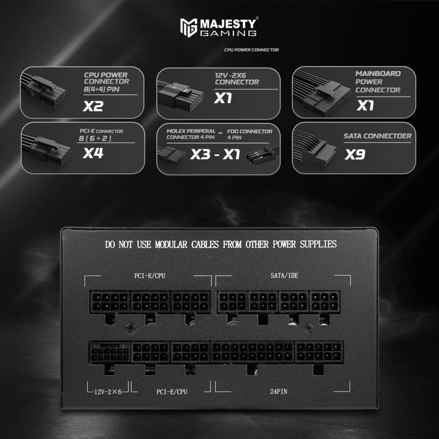 مزود طاقة Majesty 1250W 80 Plus Platinum Fully Modular ATX 3.1 - أسود