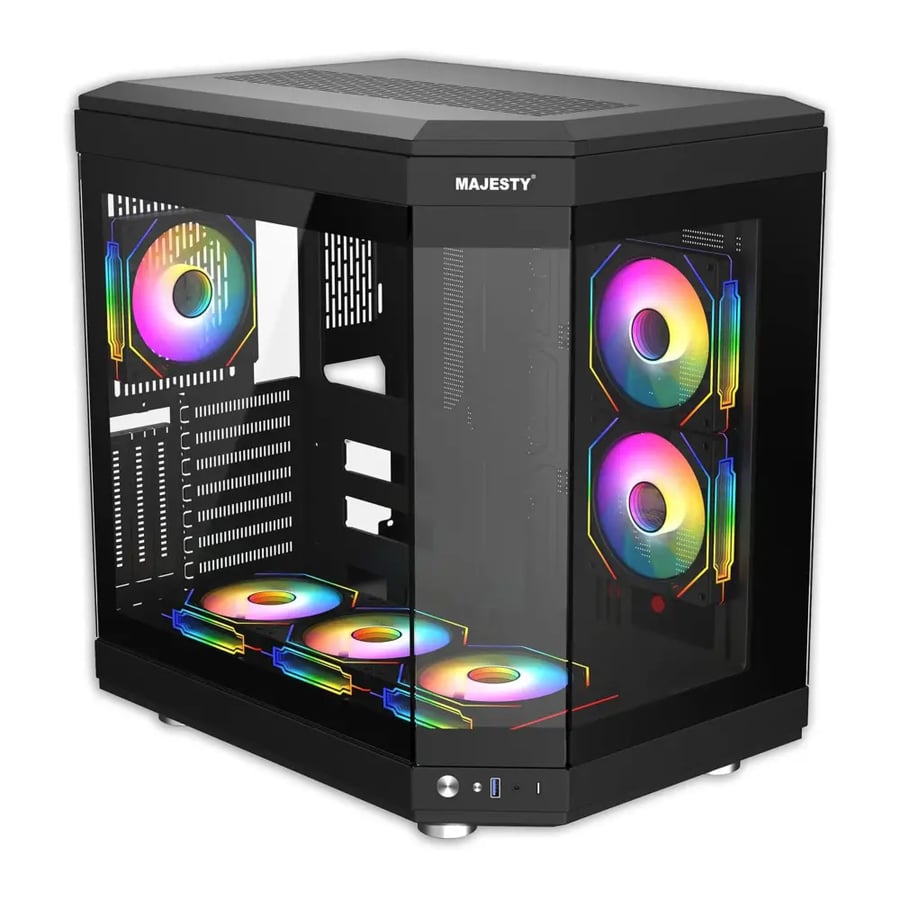 كيس كمبيوتر Majesty MAVERA Mid Tower - 6 مراوح ARGB Infinity Mirror - منفذ Type-C - أسود