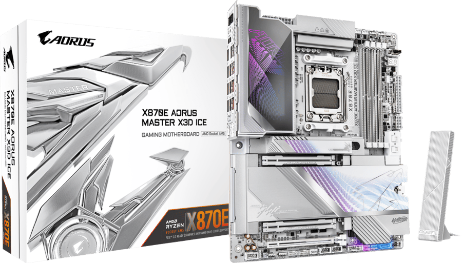 لوحة أم GIGABYTE X870E AORUS MASTER X3D ICE AM5 DDR5 ATX Wi-Fi 7 - أبيض