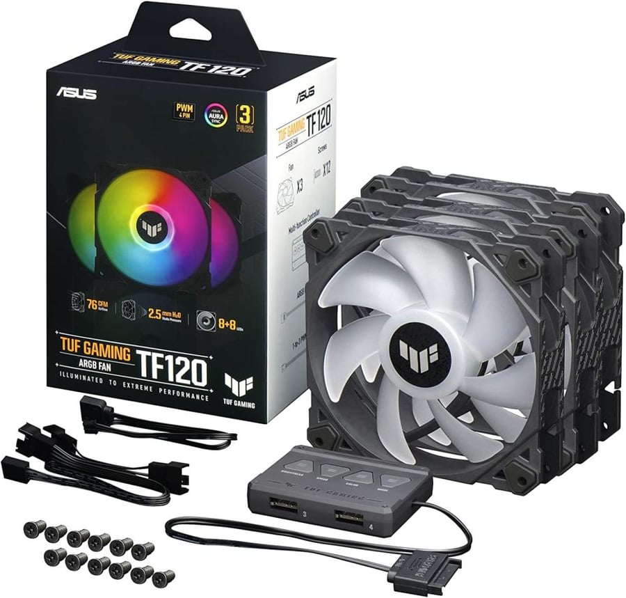 TUF Gaming TF120 ARGB Case Fan White Edition 3-in-1 with ARGB Controller