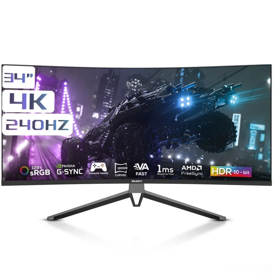 شاشة ألعاب Majesty 34 بوصة منحنية UWQHD VA 240Hz 1ms