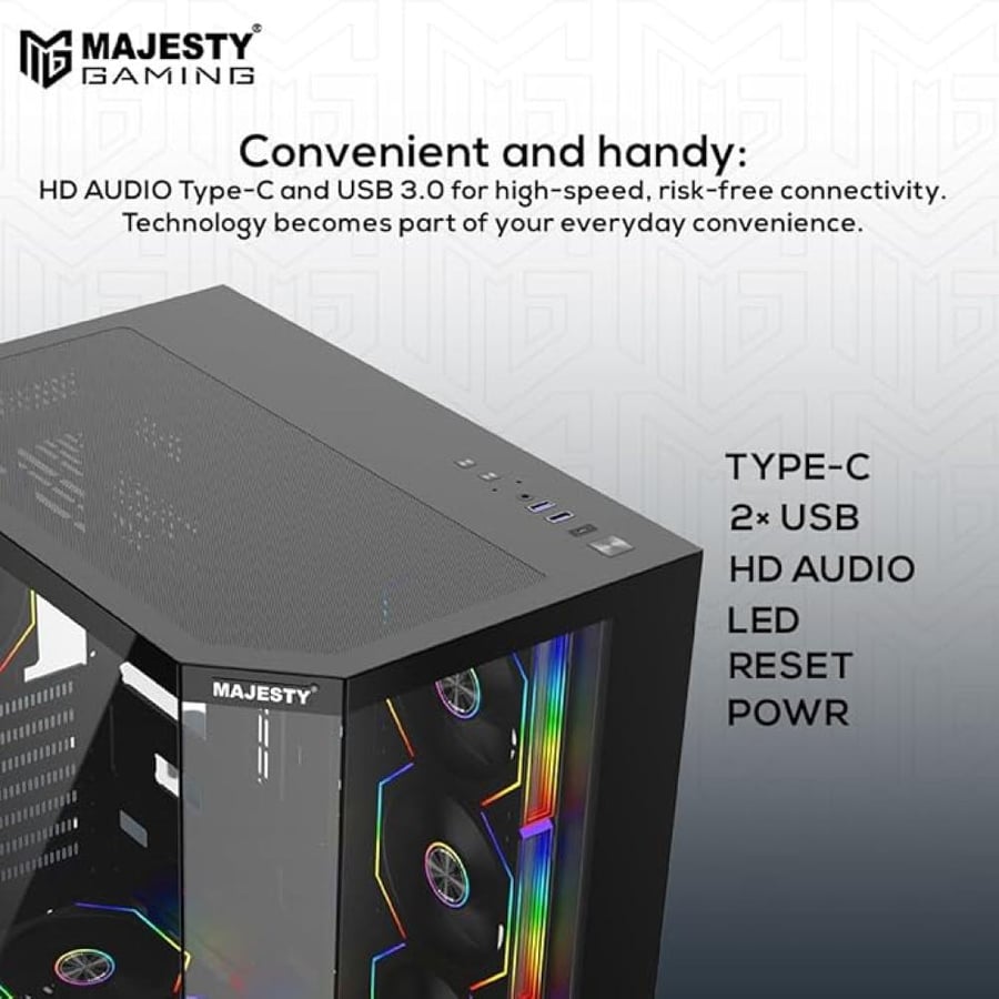 Majesty MID MAVERA PC Case - 7 ARGB Fans - Black