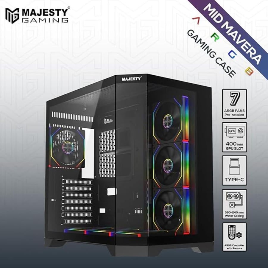 Majesty MID MAVERA PC Case - 7 ARGB Fans - Black