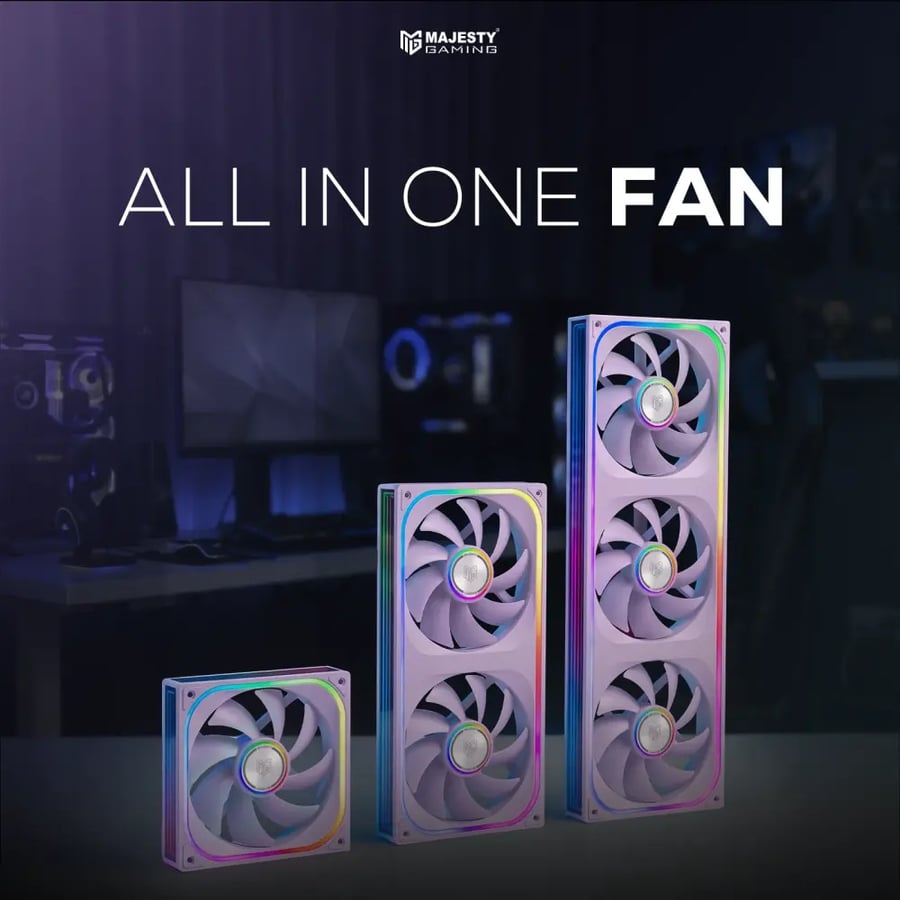 طقم مراوح كيس Majesty Infinity Block Fan 360mm ARGB عكسي Reverse - 3 مراوح - أبيض