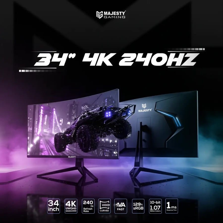 شاشة ألعاب Majesty 34 بوصة منحنية UWQHD VA 240Hz 1ms