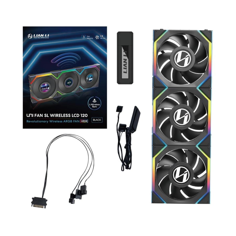 طقم مراوح كيس Lian Li UNI FAN SL Wireless LCD 120 — 3 مراوح - أسود