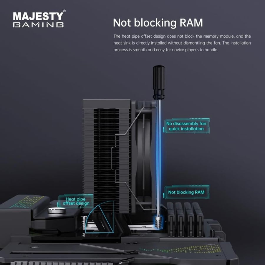 مبرد هوائي Majesty MAJ5-200 بـ5 أنابيب حرارية 200W TDP ومروحة 120mm ARGB PWM - أسود