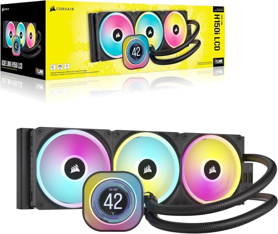 Corsair iCUE LINK H150i LCD 360mm AIO Liquid Cooler - Black