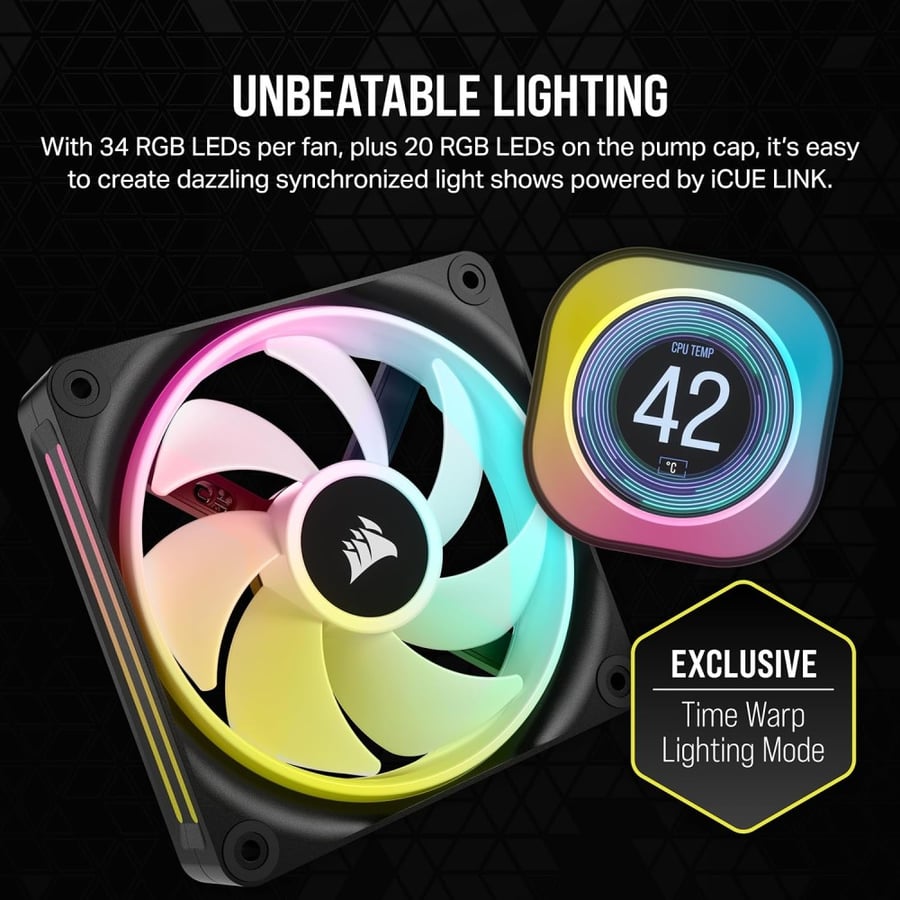 Corsair iCUE LINK H150i LCD 360mm AIO Liquid Cooler - Black