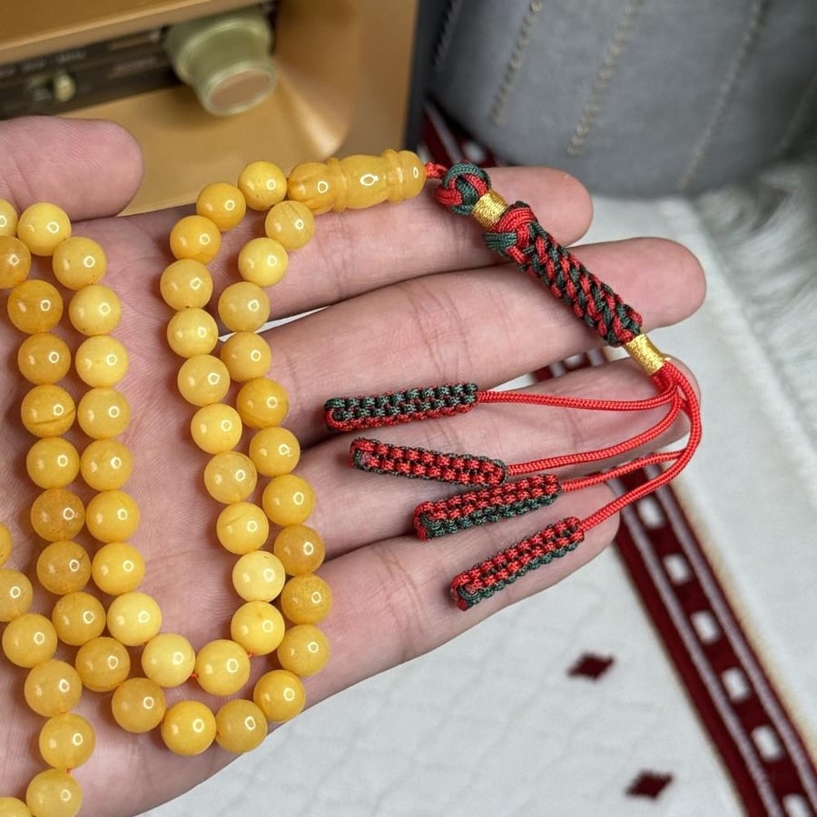 Amber prayer beads, delicate