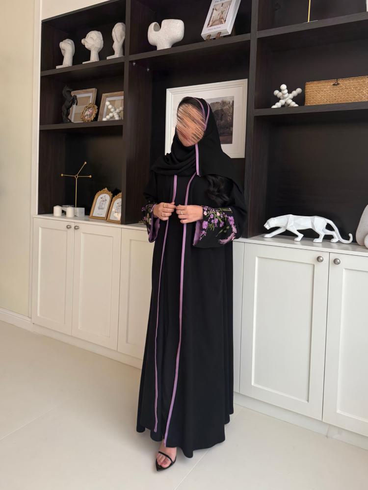 Abaya with embroidered sleeves in purple color (712)