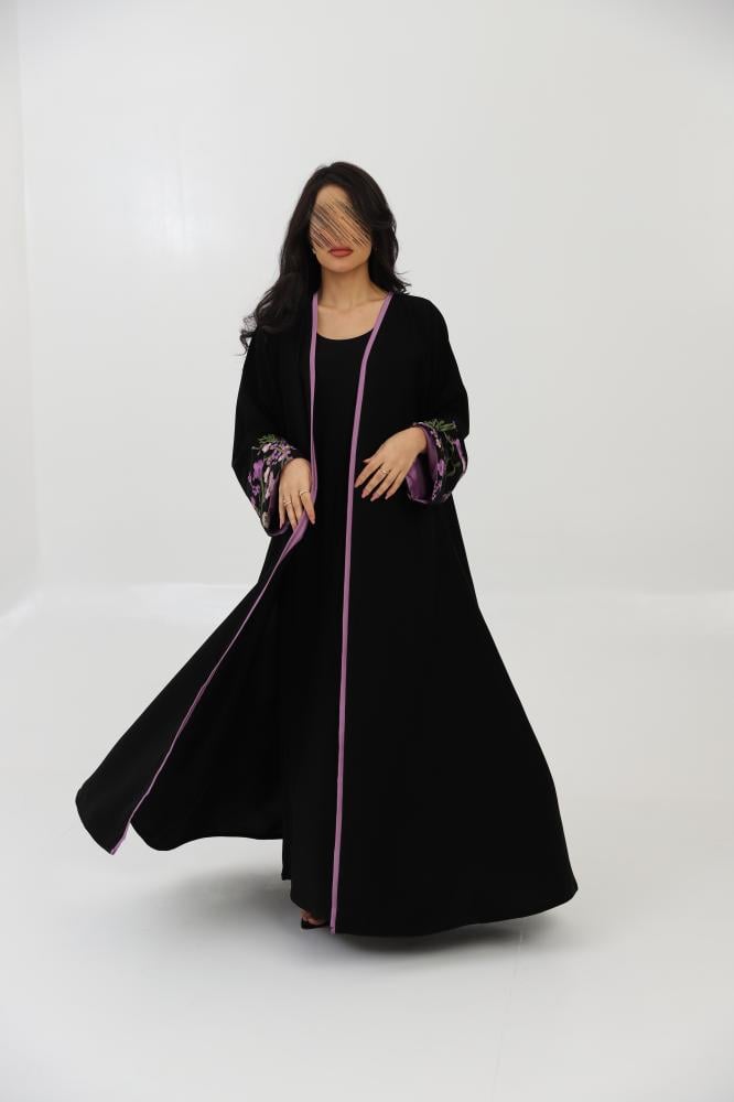 Abaya with embroidered sleeves in purple color (712)