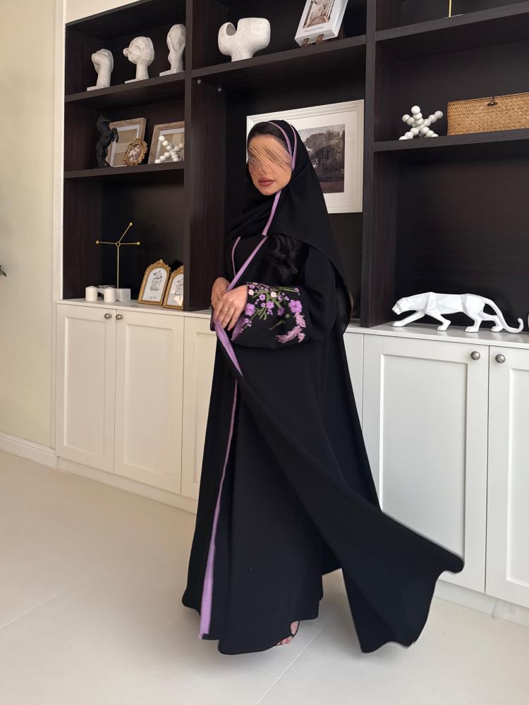 Abaya with embroidered sleeves in purple color (712)