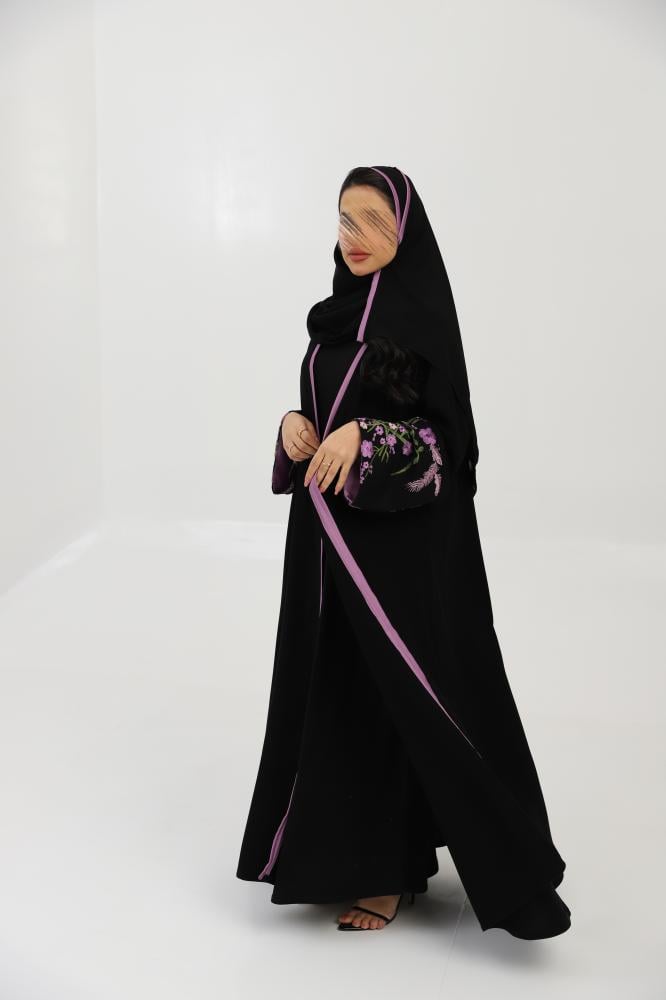 Abaya with embroidered sleeves in purple color (712)