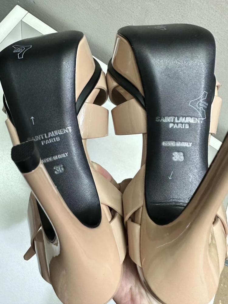YSL Tribute Heel Dark Nude Patent Leather
