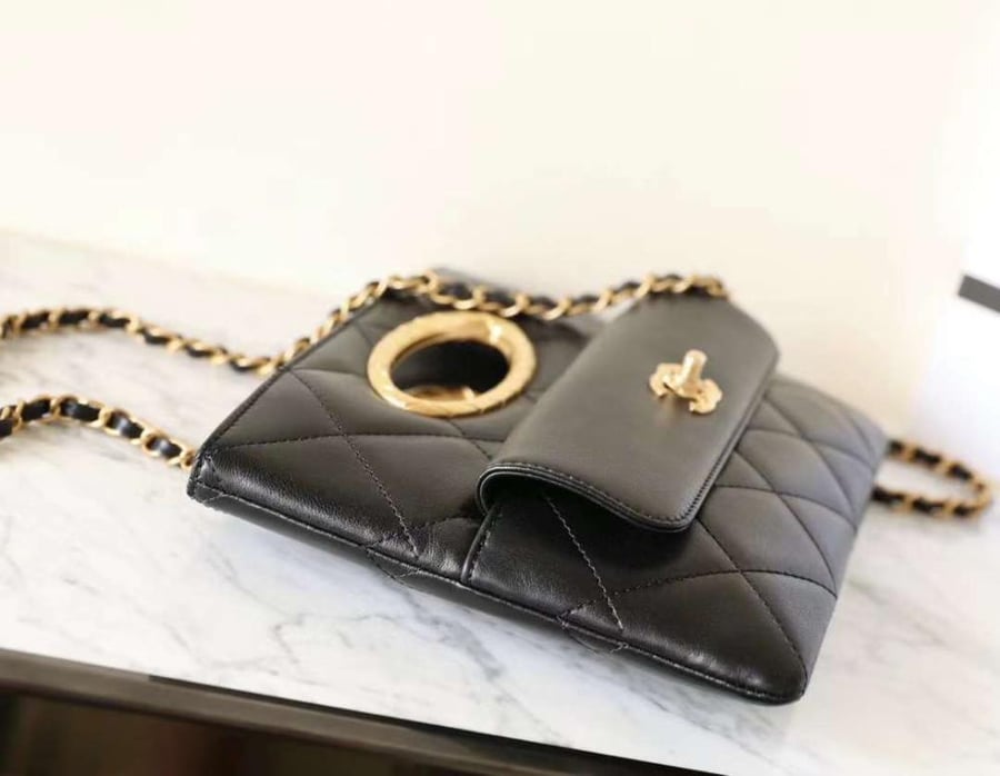 Black Lambskin, gold-tone metal