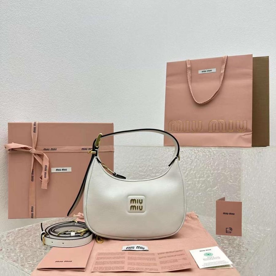 Miu miu  Logo Plaque Leather Shoulder White  Bag