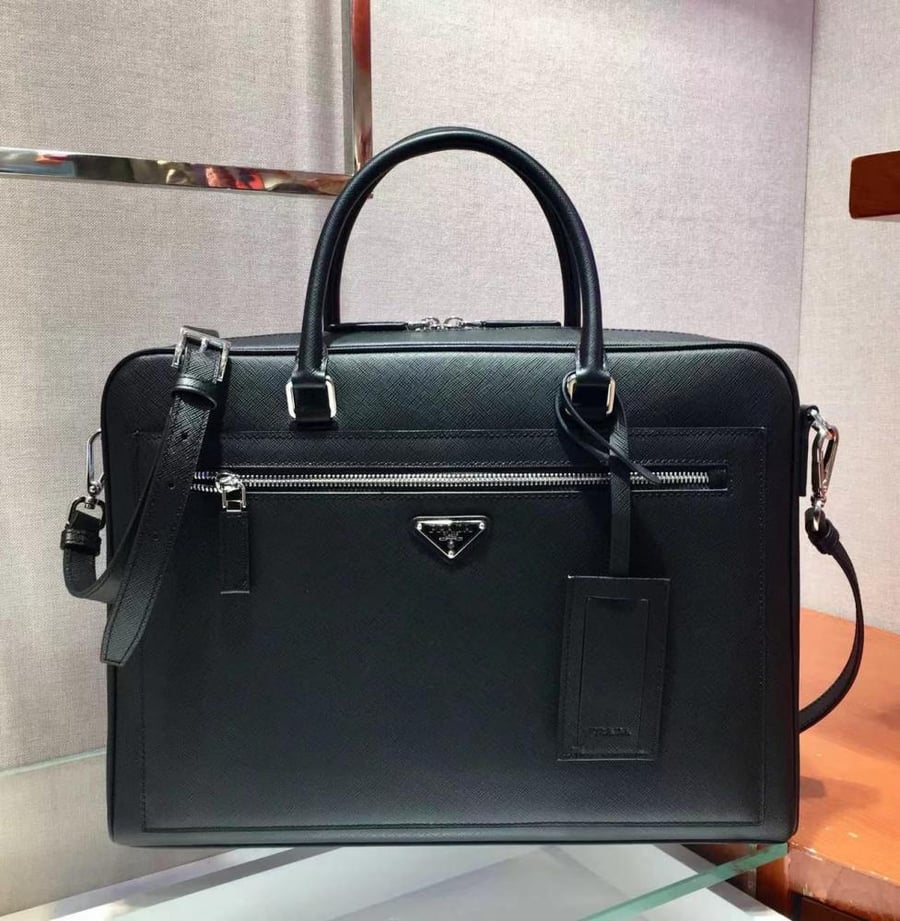 Prada Saffiano Leather Briefcase Black