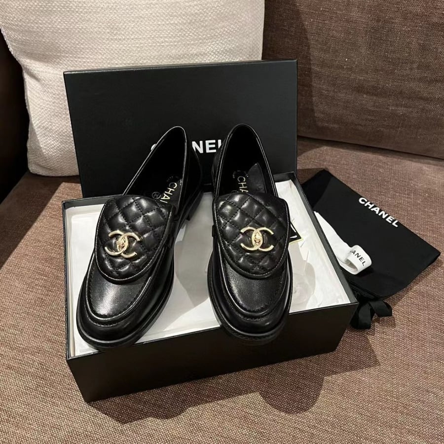 Chanel Black Leather Loafers