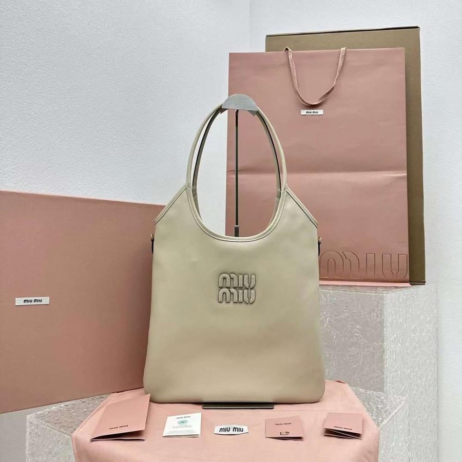 Women's Ivy Leather  Beige Handbag