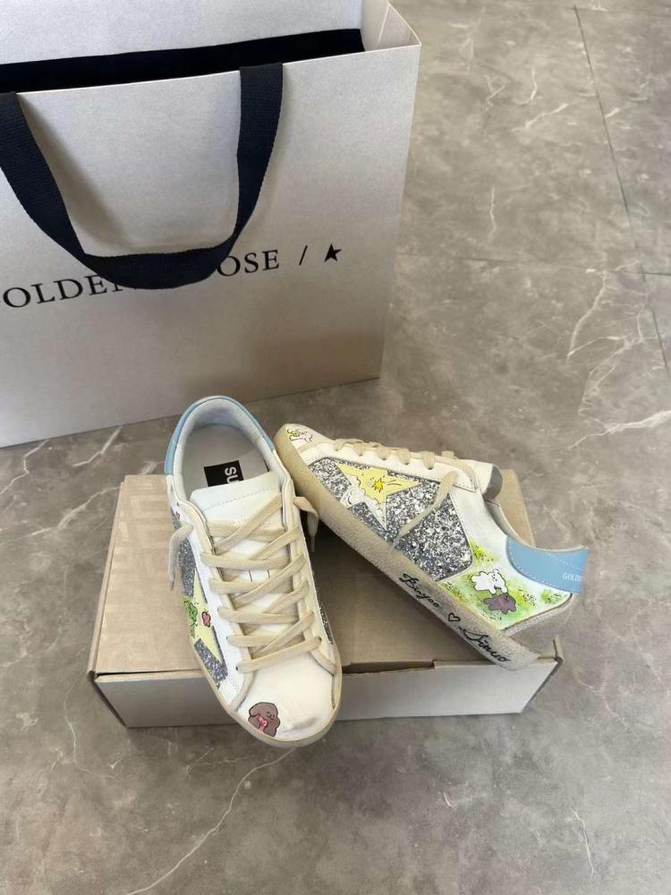 Golden Goose  /White/Silver Glitter/Yellow Star with Drowning