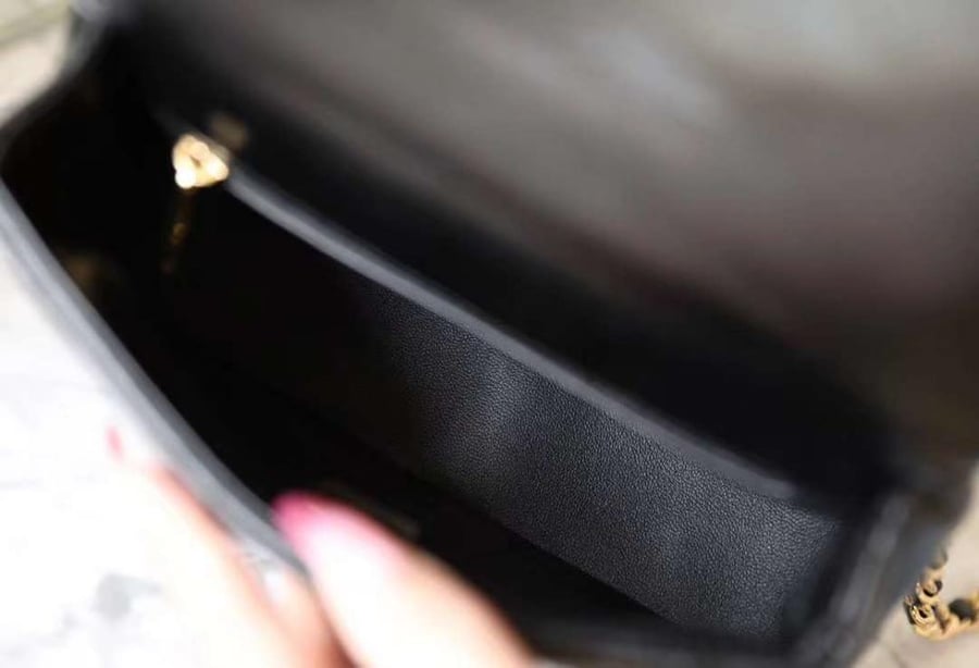 Small flap bag with top handle Shiny lamb leather, gold-tone metal black