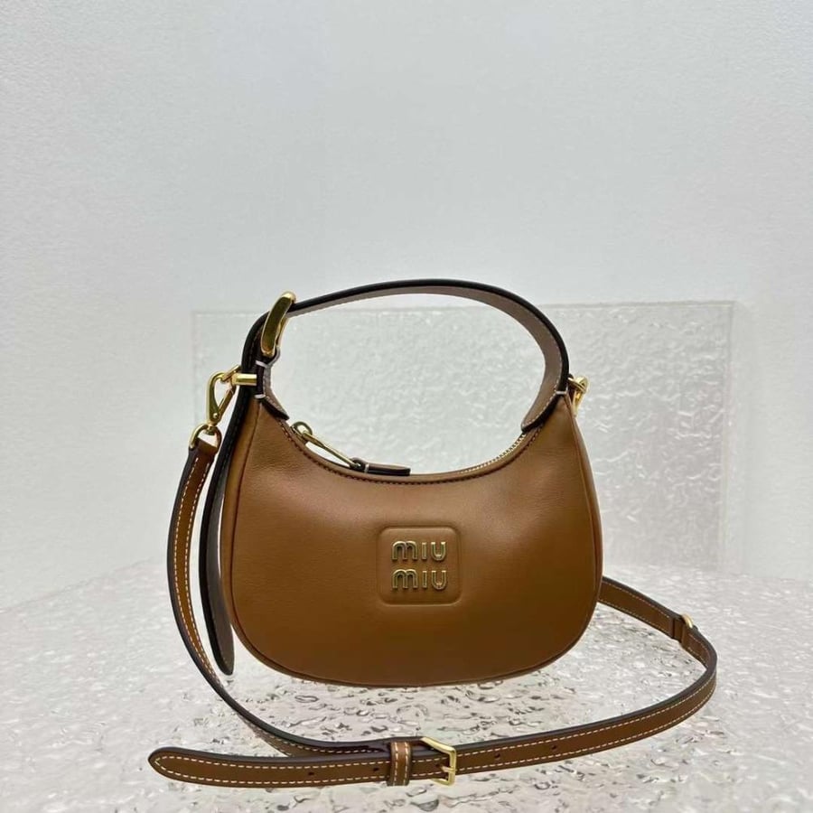Miu miu  Logo Plaque Leather Shoulder Brown  Bag