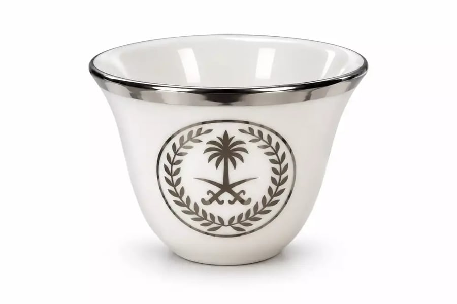 طقم 12 فنجان قهوة سعودية ابيض و فضي