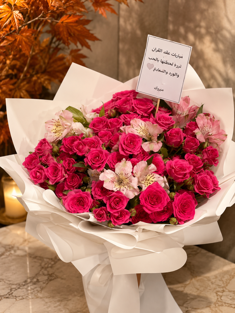 باقة مميزة تجمع بين ميني روز فوشي واستوماريا