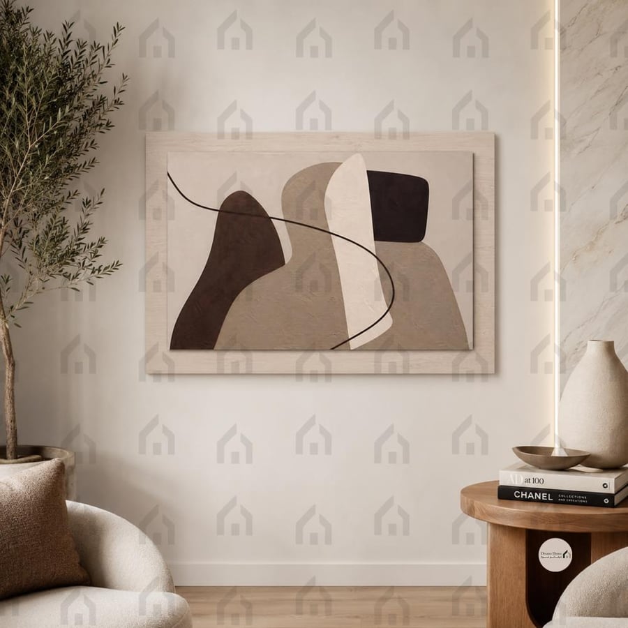 لوحة جدارية طبقية بتصميم تجريدي هندسي بخطوط انسيابية طباعة كانفس