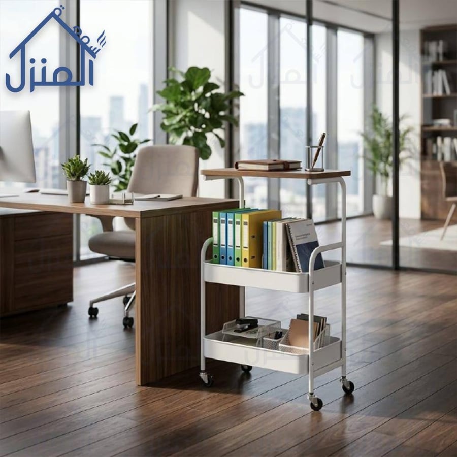 عربة تخزين مودرن بعجلات ورفوف متعددة الاستخدام للمكتب والمنزل