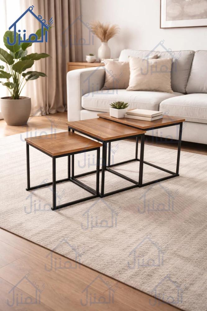طقم طاولات وسط مربعة متداخلة تصميم عصري بلمسة خشبية أنيقة
