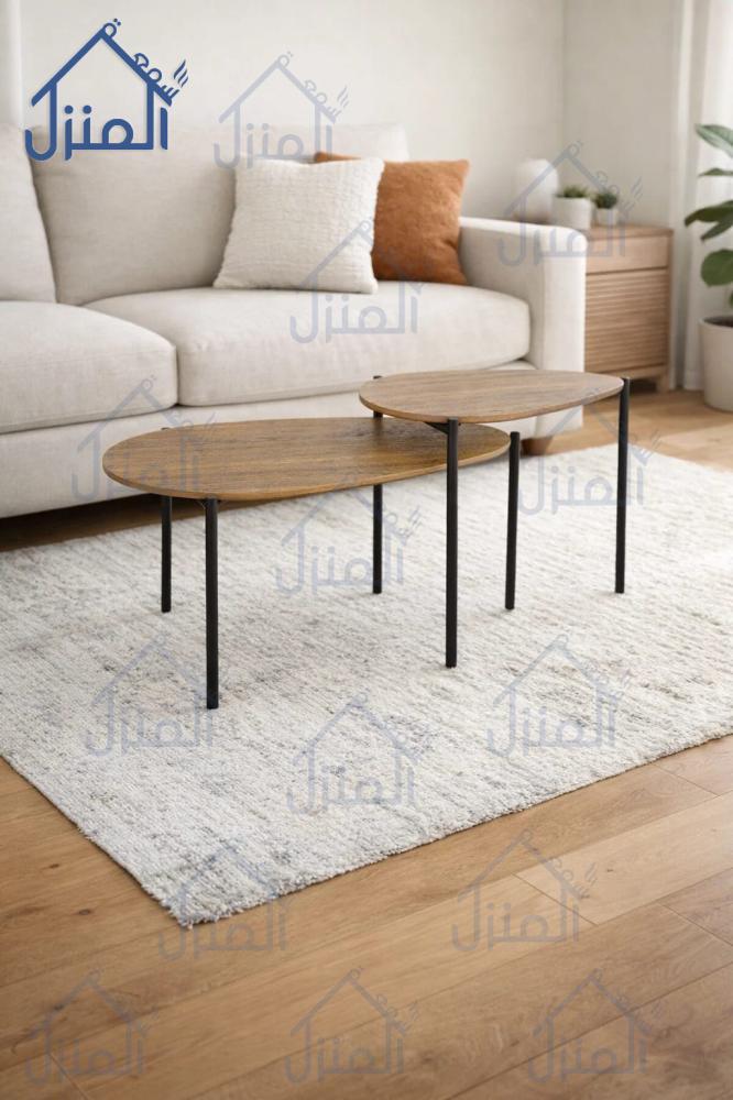 طقم طاولات وسط بيضاوية متداخلة تصميم عصري ناعم بلمسة طبيعية