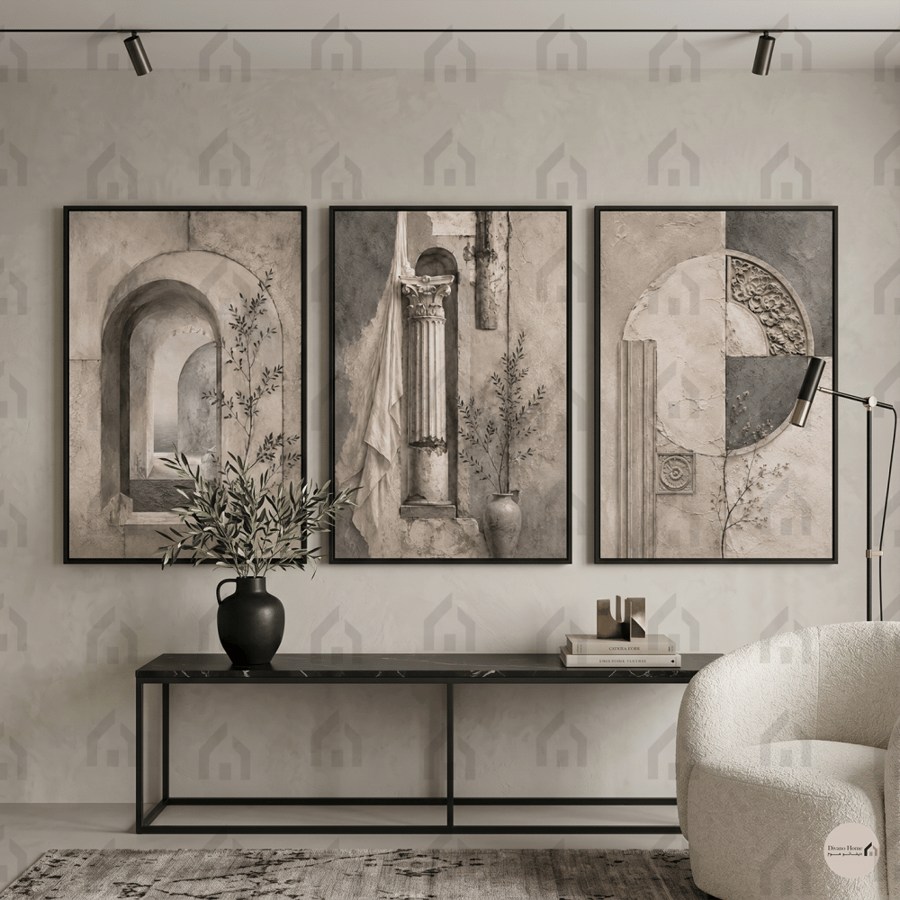 لوحات جدارية ثلاثية بتصميم معماري كلاسيكي وأقواس حجرية طباعة كانفس