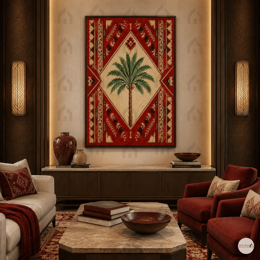 لوحة جدارية نخلة وزخارف بدوية بتصميم تراثي طباعة كانفس