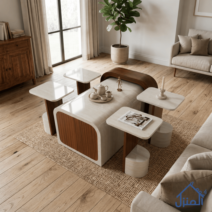 طقم طاولات وسط بديل رخام بتصميم انسيابي - 5 قطع