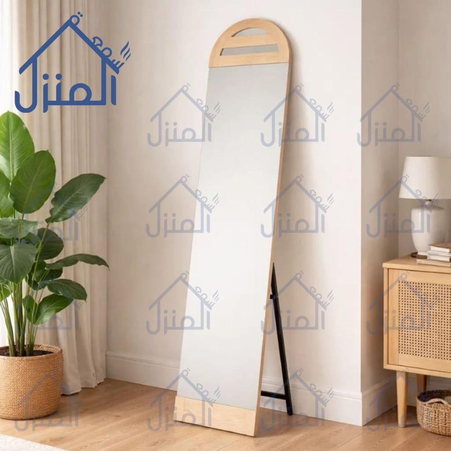 مرآة أرضية مودرن بإطار خشبي فاتح مراية ديكور كاملة للجسم