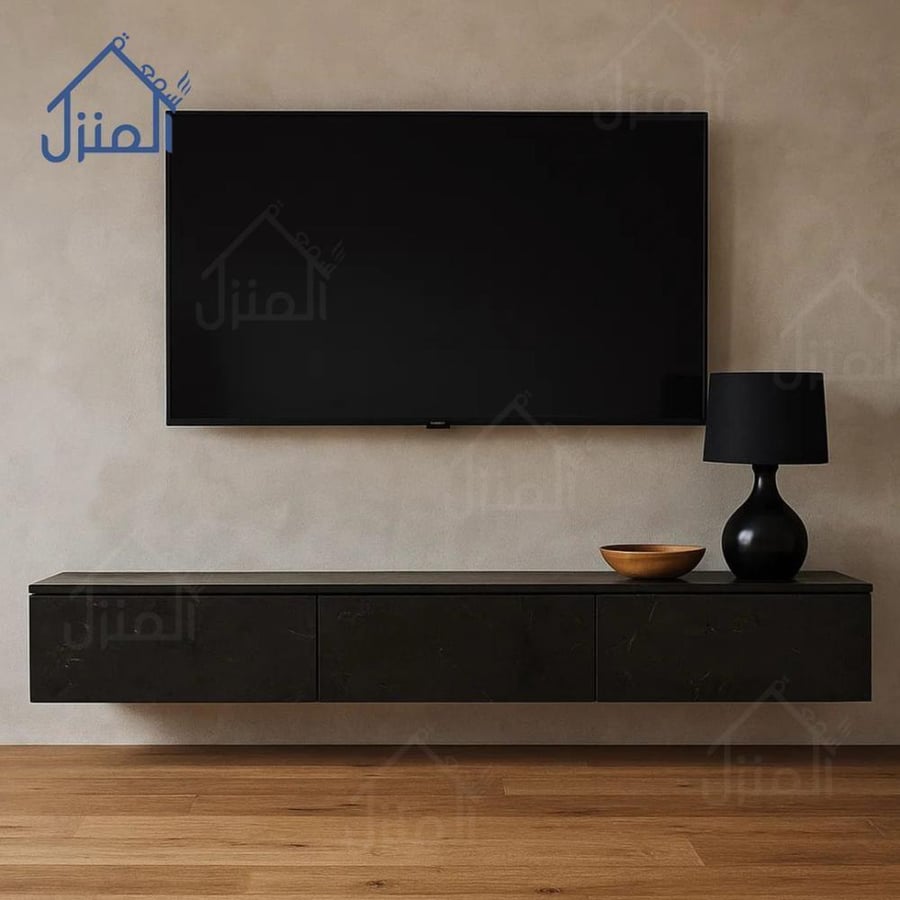 طاولة تلفزيون معلقة خشبية باللون الأسود بتصميم عصريمقاس 160