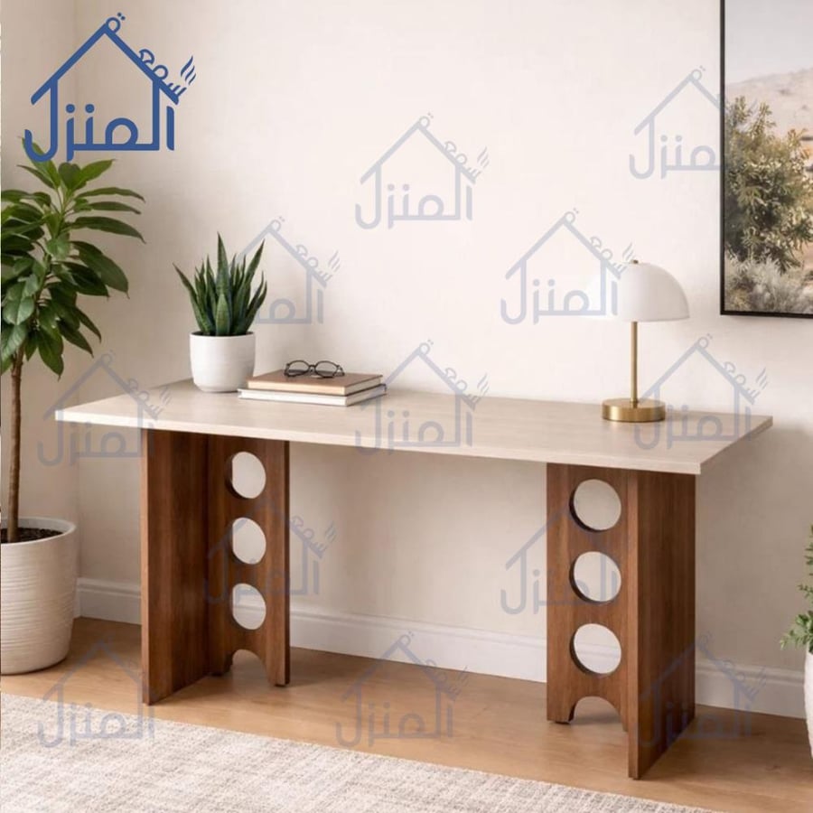 طاولة كونسول خشبية بقاعدة مفرغة دائرية بتصميم مودرن