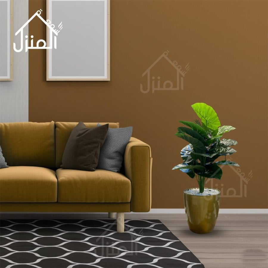 نبات صناعي بمركن ذهبي بأوراق خضراء كبيرة وتصميم أنيق 110 سم