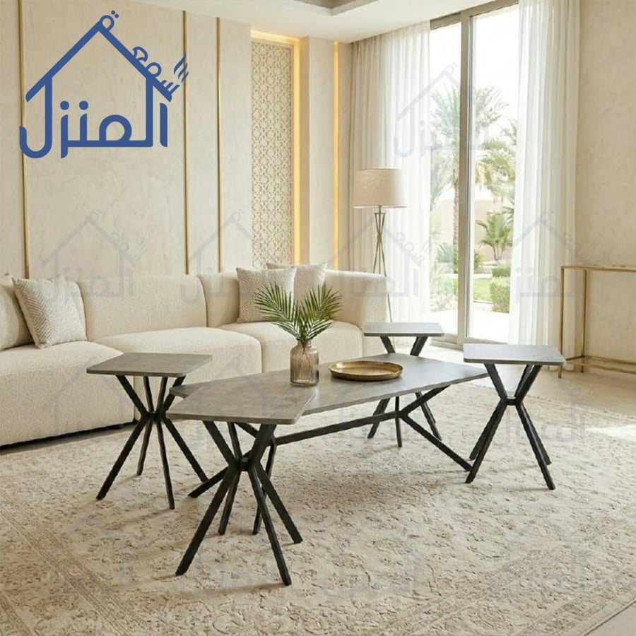 طقم طاولات وسط وجانبية فخم من الخشب المستورد 5 قطع
