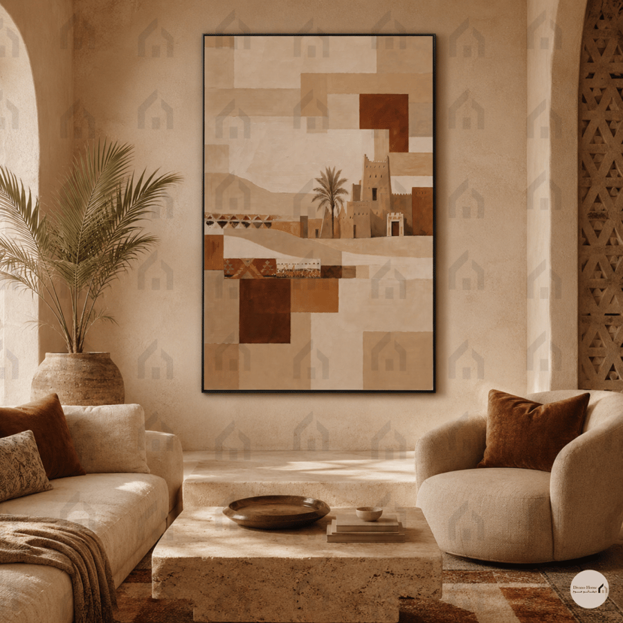 لوحة جدارية تجريدية صحراوية ونخيل بتصميم عربي طباعة كانفس