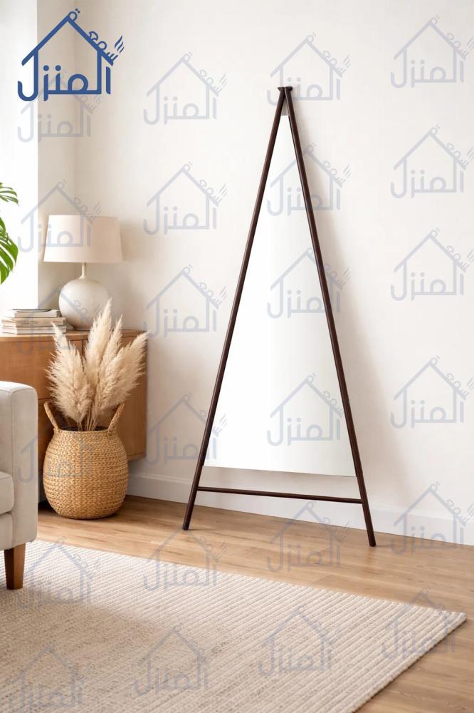 مراية ستاند أرضية بشكل هرمي بإطار خشبي تصميم أنيق بلمسة طبيعية