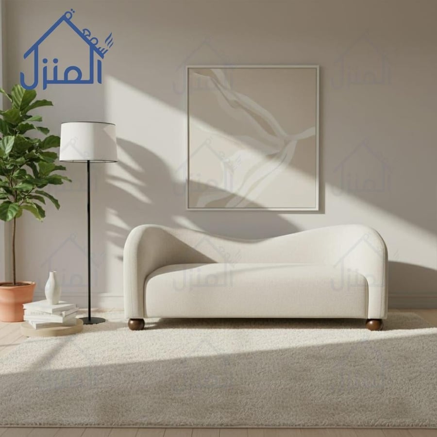 كنبة مودرن ثلاثية بقماش بوكليه أوف وايت بتصميم منحني فاخر