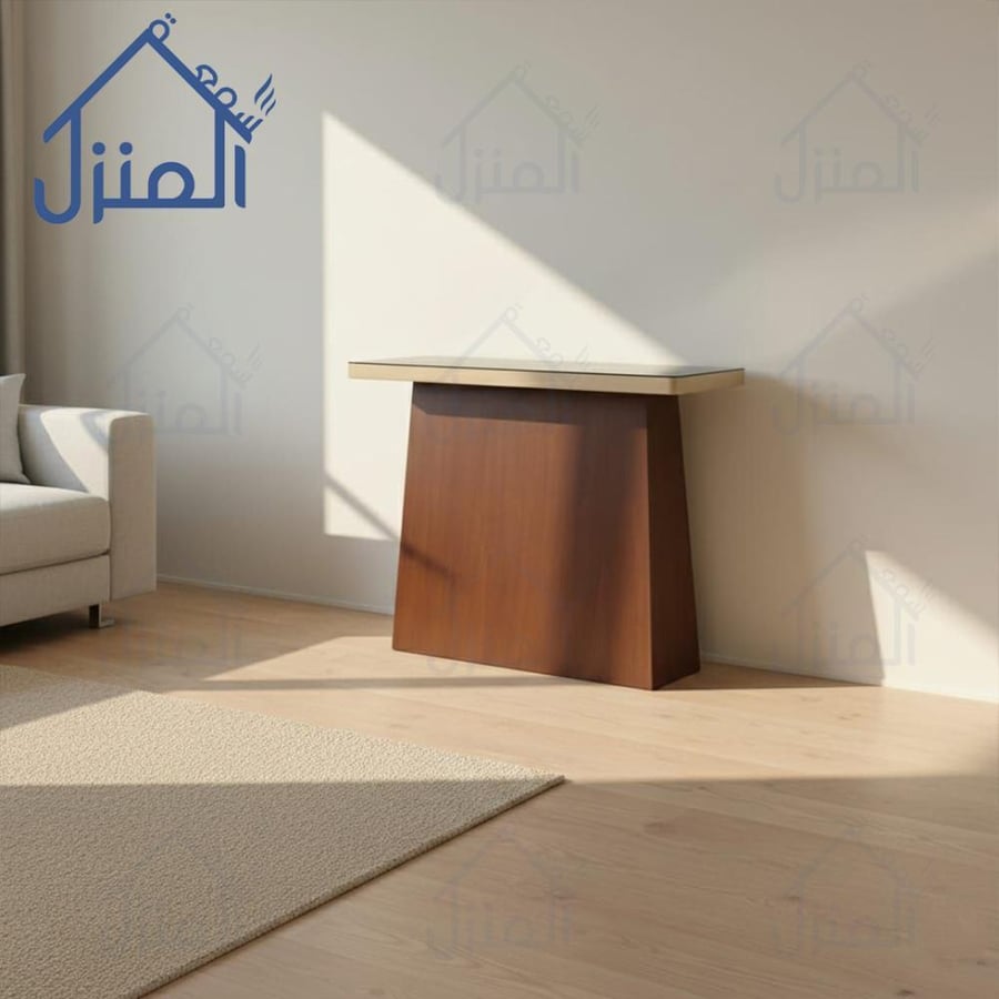 طاولة كونسول بسطح زجاج وقاعدة خشبية بتصميم عصري للمداخل