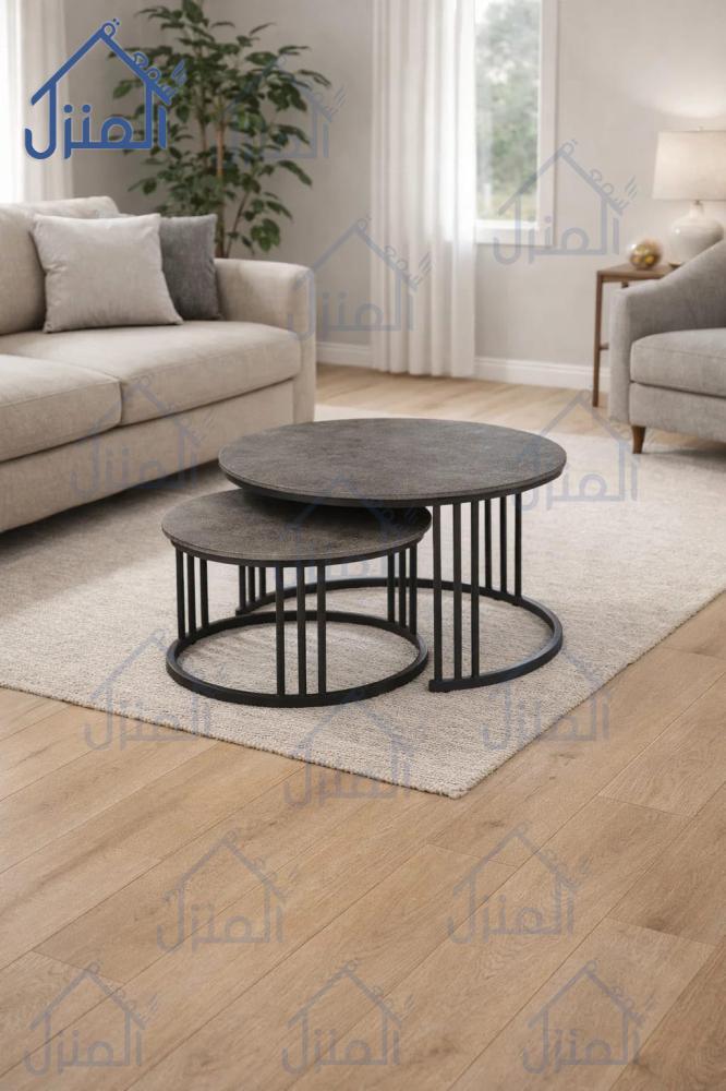 طقم طاولات وسط دائرية متداخلة بإطار دائري تصميم عصري فاخر بلمسة جريئة