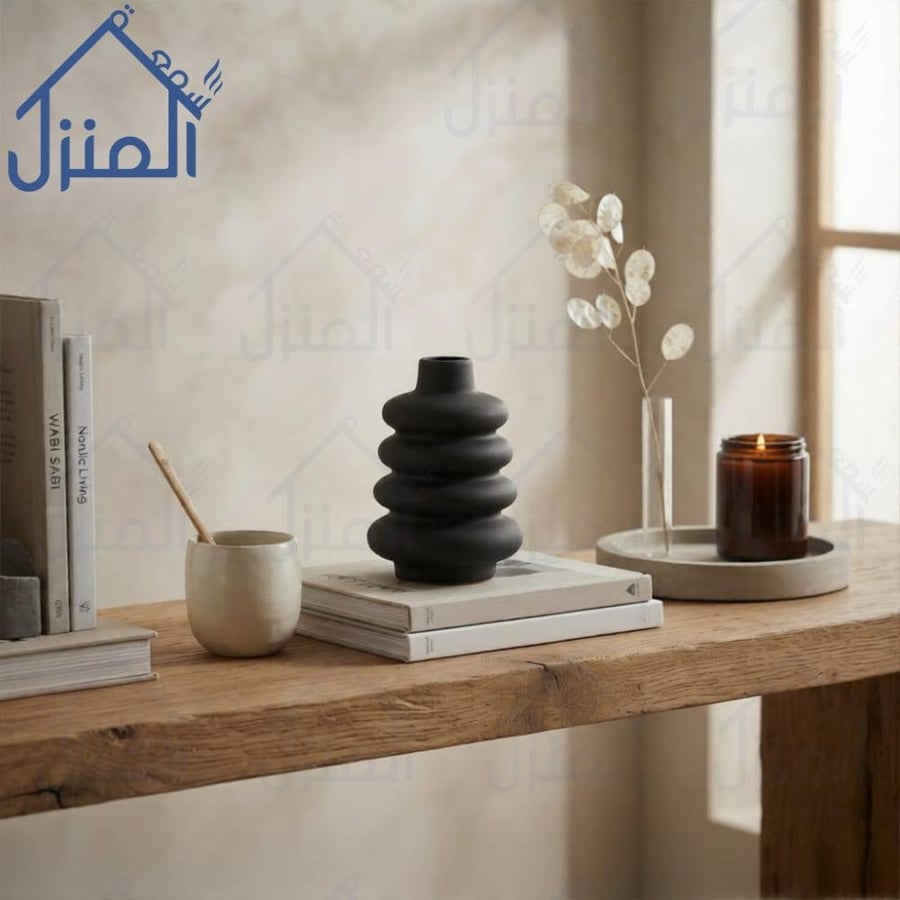 فازة ديكور بتصميم حلزوني باللون الأسود المطفي للمجالس العصرية