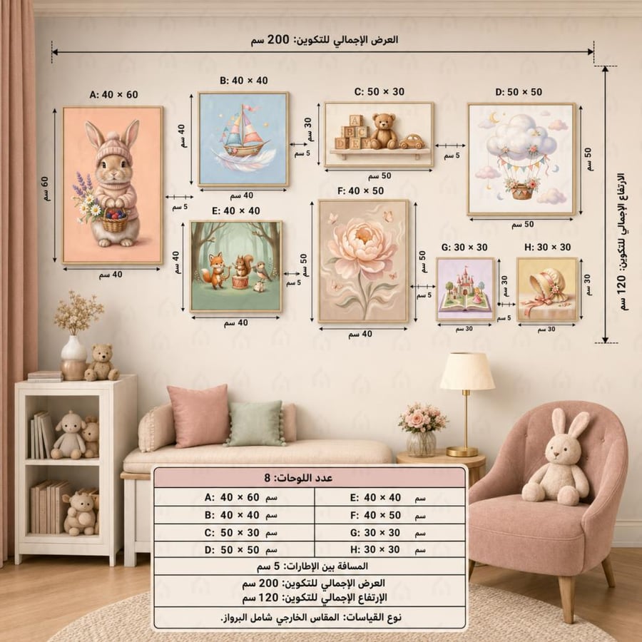تشكيلة لوحات جدارية أطفال أرنب وقارب وألعاب حالمة طباعة كانفس
