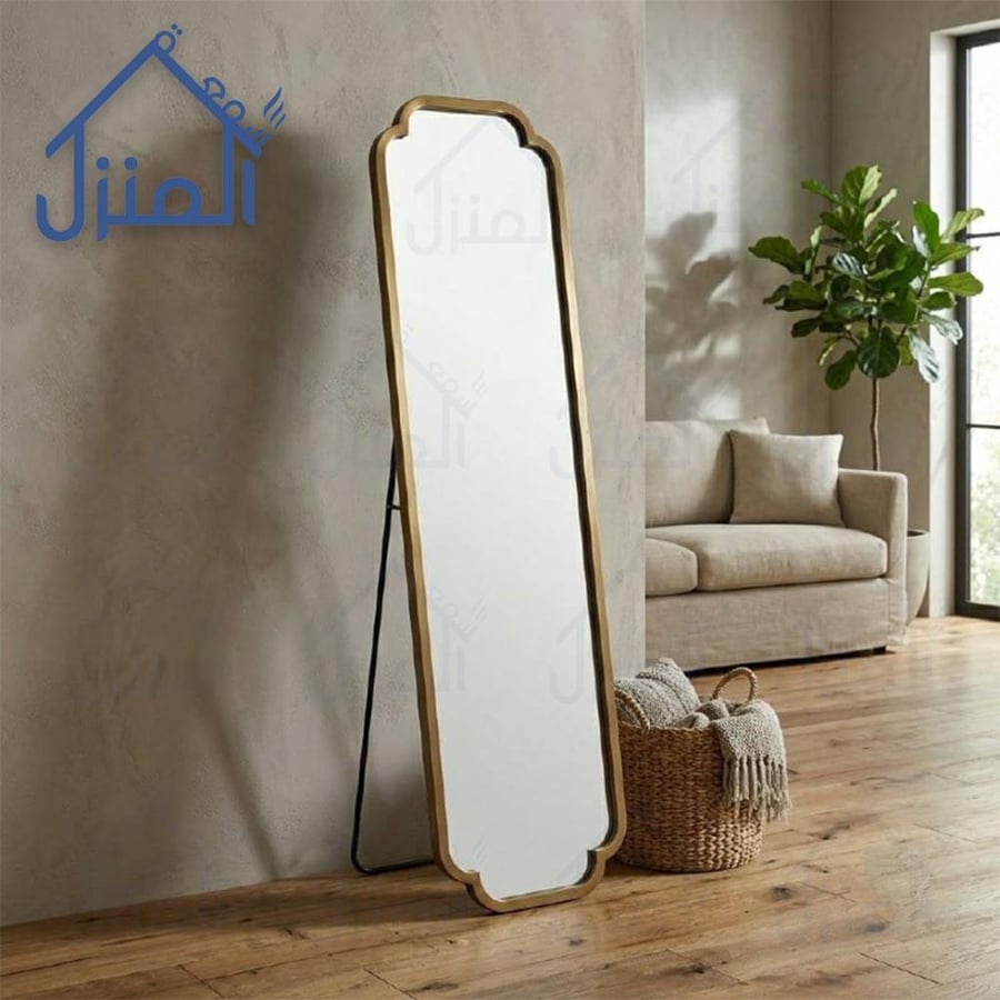 مرآة أرضية بإطار خشبي بتصميم انسيابي مودرن لغرف النوم والمداخل
